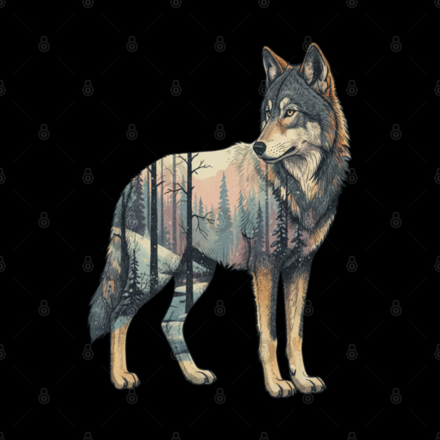 Majestic Wolf With Forest Silhouette by BirdsnStuff