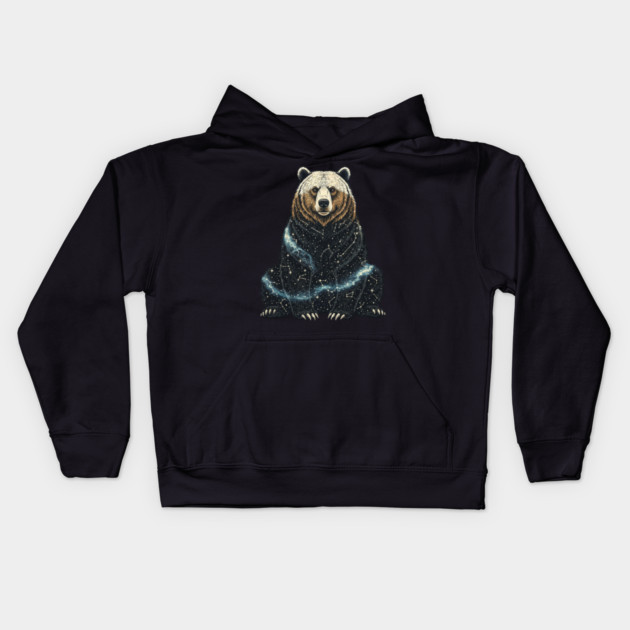 Cosmic Bear With Starry Constellations Kids Hoodie by BirdsnStuff