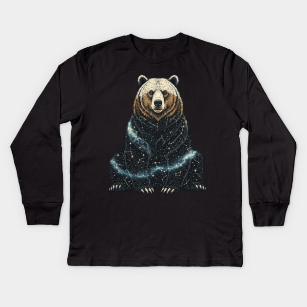 Cosmic Bear With Starry Constellations Kids Long Sleeve T-Shirt by BirdsnStuff