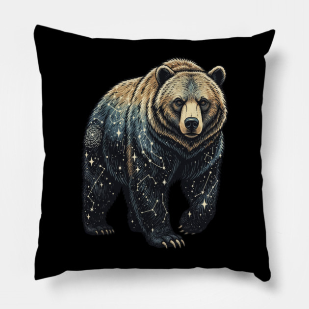 Celestial Bear Cosmic Wildlife Art Pillow by BirdsnStuff