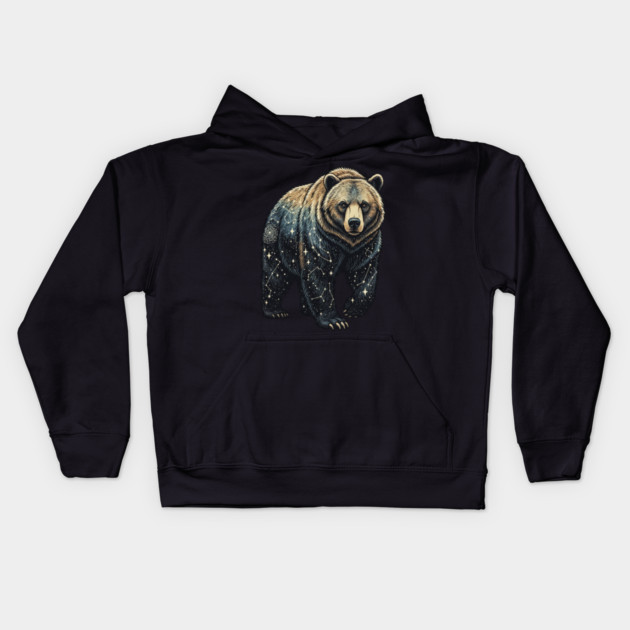 Celestial Bear Cosmic Wildlife Art Kids Hoodie by BirdsnStuff
