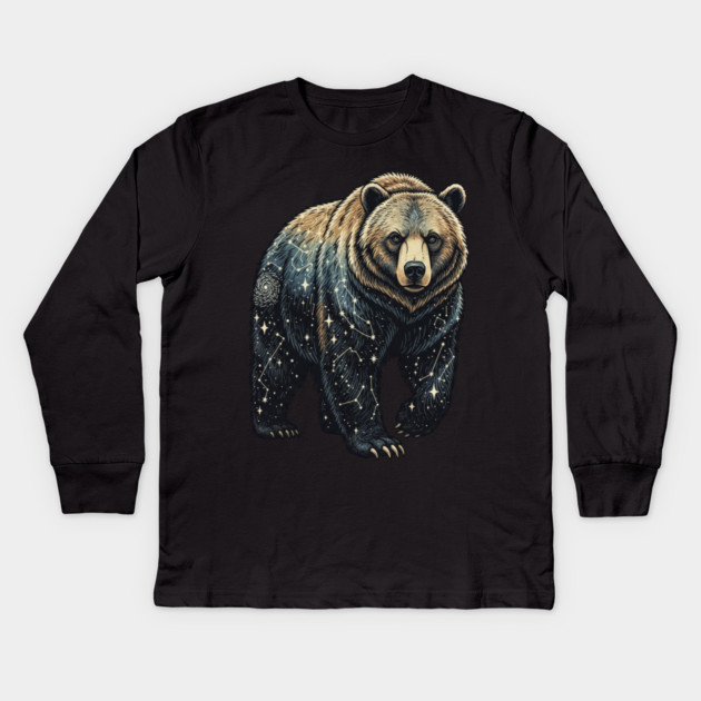 Celestial Bear Cosmic Wildlife Art Kids Long Sleeve T-Shirt by BirdsnStuff