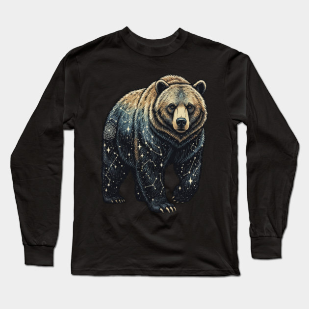 Celestial Bear Cosmic Wildlife Art Long Sleeve T-Shirt by BirdsnStuff