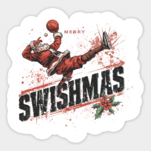Basketball Santa Merry Swishmas Holiday Sticker