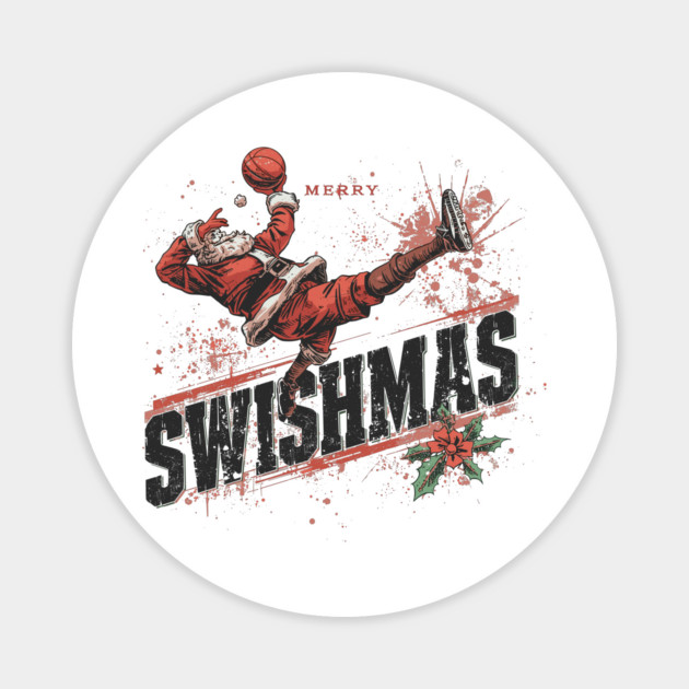 Basketball Santa Merry Swishmas Holiday Magnet by JessArty