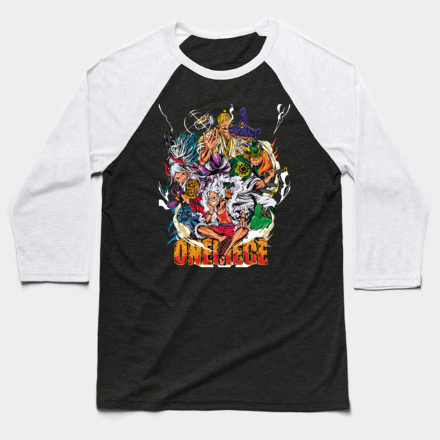 Luffy, Zoro, Sanji and Yamato – Cool Poster Baseball T-Shirt by Otaku Vibes