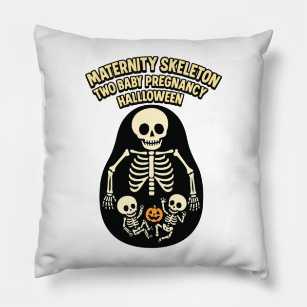 Maternity Skeleton Two Baby Pregnancy Announcement Halloween Pillow by Customer's Store 1