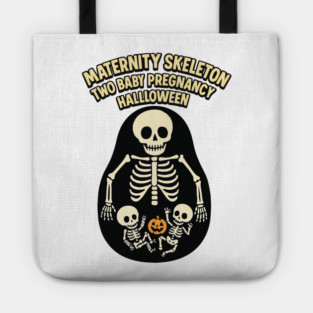 Maternity Skeleton Two Baby Pregnancy Announcement Halloween Tote