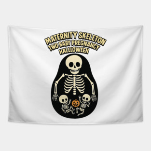 Maternity Skeleton Two Baby Pregnancy Announcement Halloween Tapestry