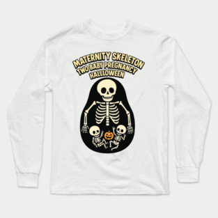 Maternity Skeleton Two Baby Pregnancy Announcement Halloween Long Sleeve T-Shirt