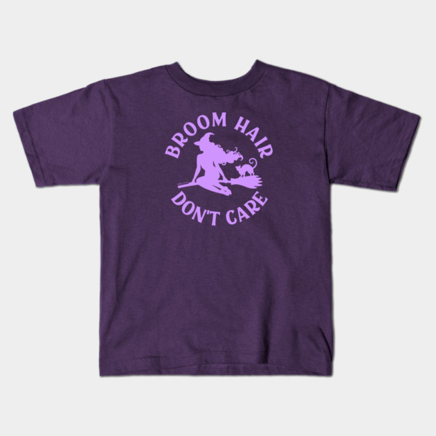 Lilac Broom Hair Don't Care Funny Pagan Wiccan Cheeky Witch® Kids T-Shirt by Cheeky Witch
