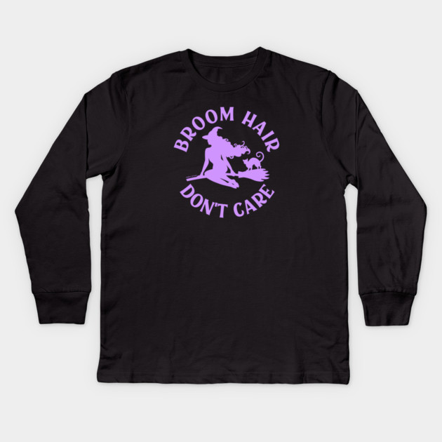 Lilac Broom Hair Don't Care Funny Pagan Wiccan Cheeky Witch® Kids Long Sleeve T-Shirt by Cheeky Witch