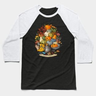 Garden Harvest – Pumpkins, Flowers & Autumn Charm Baseball T-Shirt