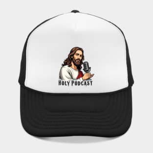 Holy Podcast | Funny Faith and Audio Humor Design | Playful Religious Media Illustration | Lighthearted Christian Podcast Graphic Hat