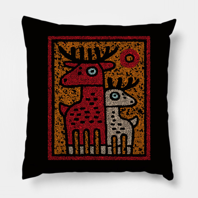 Deer Family Woodland Design – Reindeer Art Print Tee Pillow by TuncGK