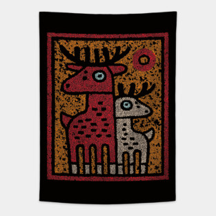 Deer Family Woodland Design – Reindeer Art Print Tee Tapestry