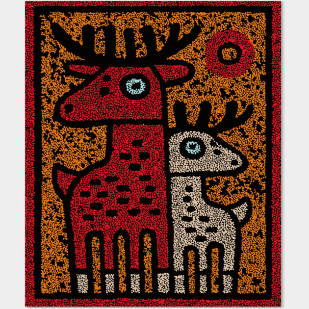 Deer Family Woodland Design – Reindeer Art Print Tee Wall Art by TuncGK