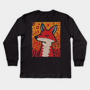 Fox Folk Art Design – Woodland Animal Illustration Kids Long Sleeve T-Shirt