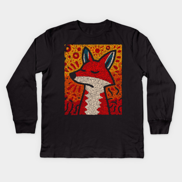 Fox Folk Art Design – Woodland Animal Illustration Kids Long Sleeve T-Shirt by TuncGK