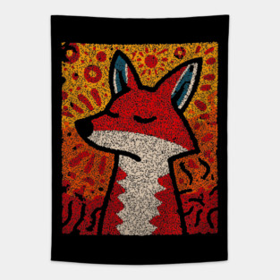 Fox Folk Art Design – Woodland Animal Illustration Tapestry