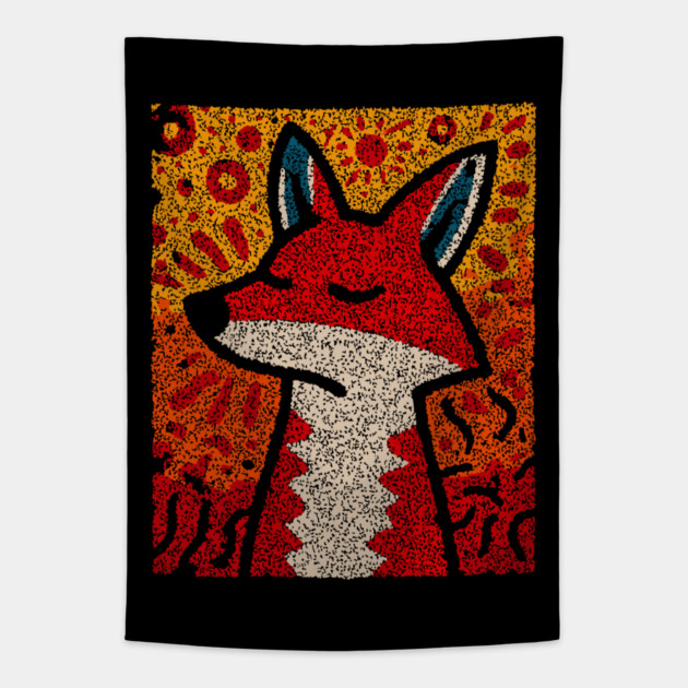 Fox Folk Art Design – Woodland Animal Illustration Tapestry by TuncGK