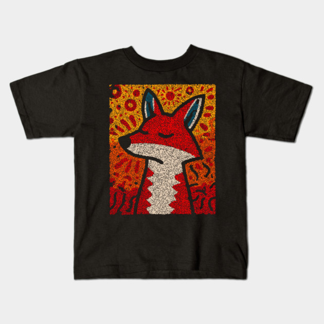 Fox Folk Art Design – Woodland Animal Illustration Kids T-Shirt by TuncGK