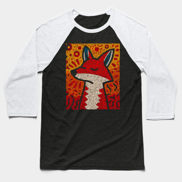 Fox Folk Art Design – Woodland Animal Illustration Baseball T-Shirt by TuncGK