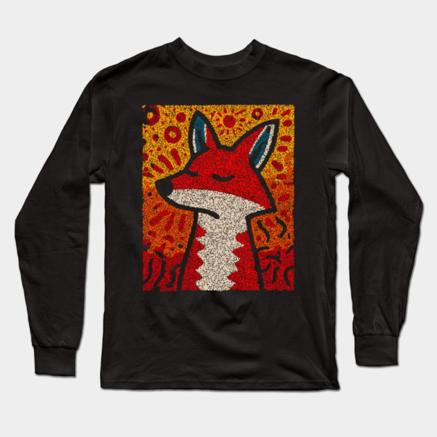 Fox Folk Art Design – Woodland Animal Illustration Long Sleeve T-Shirt by TuncGK