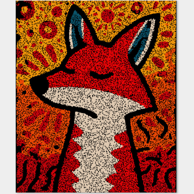 Fox Folk Art Design – Woodland Animal Illustration Wall Art by TuncGK