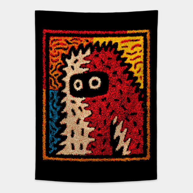 Hairy Monster Illustration – Monster Art Design Tapestry by TuncGK