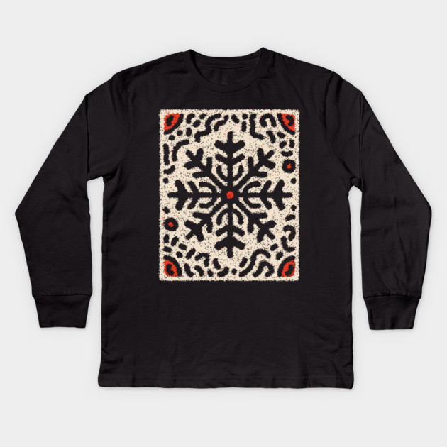Snow Tribal Pattern – Folk Winter Illustration Kids Long Sleeve T-Shirt by TuncGK
