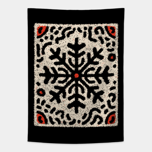 Snow Tribal Pattern – Folk Winter Illustration Tapestry by TuncGK