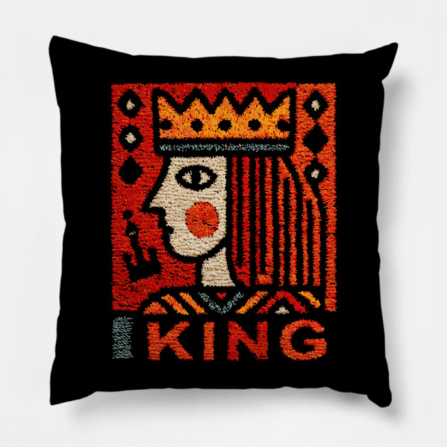 Tarot King Card Illustration – Folk Art Occult Pillow by TuncGK