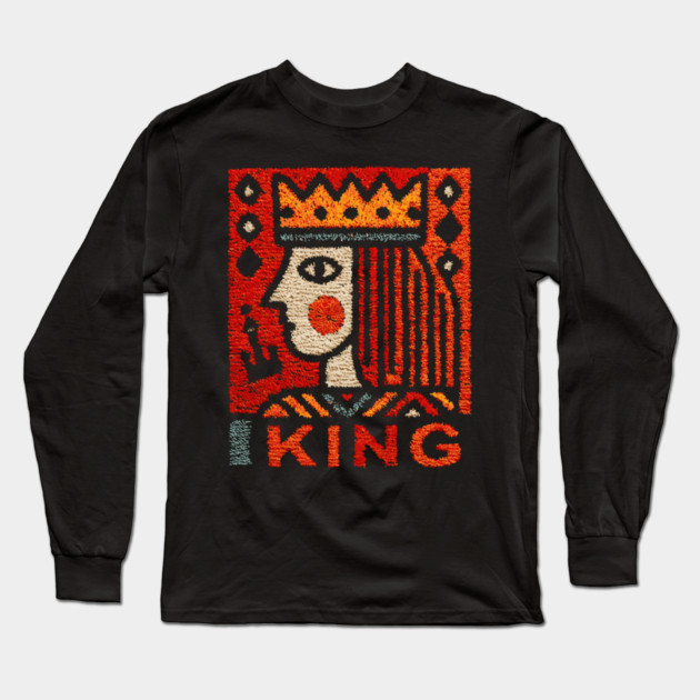 Tarot King Card Illustration – Folk Art Occult Long Sleeve T-Shirt by TuncGK
