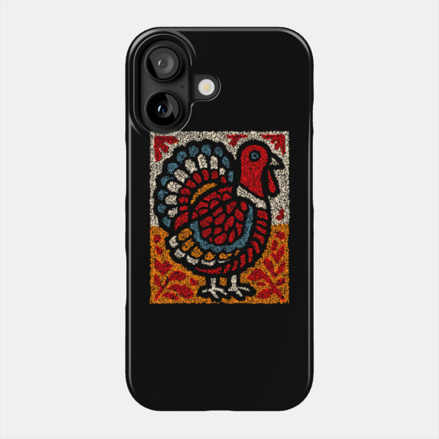 Folk Turkey Design – Thanksgiving & Farm Animal Art Phone Case by TuncGK