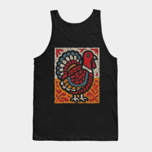 Folk Turkey Design – Thanksgiving & Farm Animal Art Tank Top