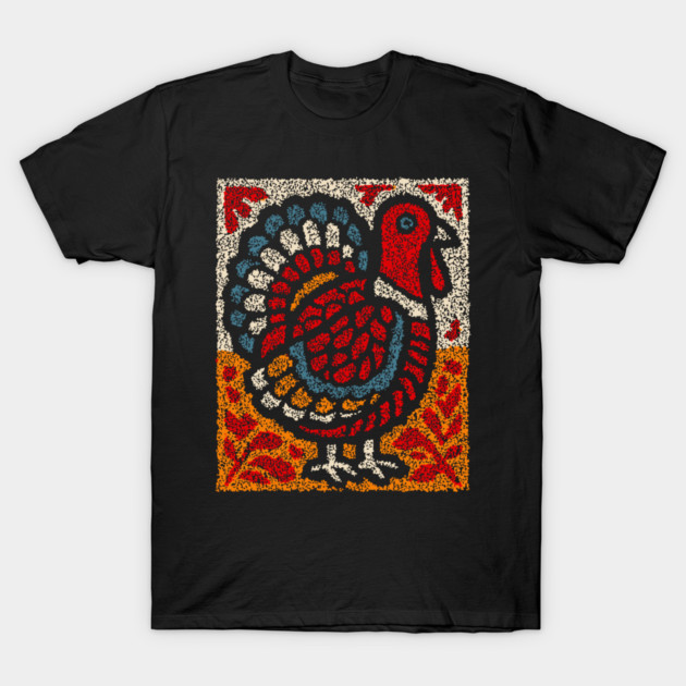 Folk Turkey Design – Thanksgiving & Farm Animal Art T-Shirt by TuncGK