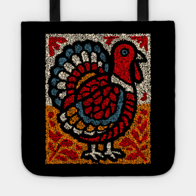 Folk Turkey Design – Thanksgiving & Farm Animal Art Tote by TuncGK