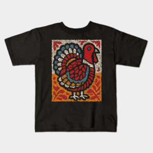 Folk Turkey Design – Thanksgiving & Farm Animal Art Kids T-Shirt