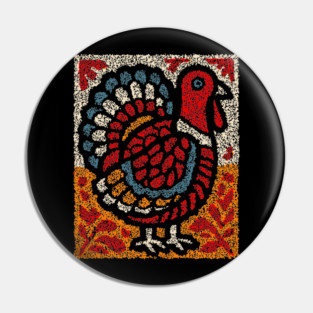 Folk Turkey Design – Thanksgiving & Farm Animal Art Pin