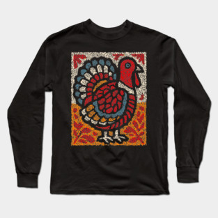 Folk Turkey Design – Thanksgiving & Farm Animal Art Long Sleeve T-Shirt