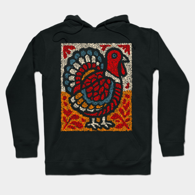 Folk Turkey Design – Thanksgiving & Farm Animal Art Hoodie by TuncGK