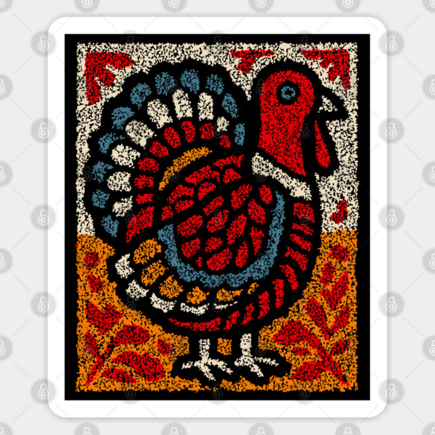 Folk Turkey Design – Thanksgiving & Farm Animal Art Sticker by TuncGK