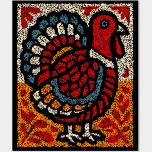 Folk Turkey Design – Thanksgiving & Farm Animal Art Posters and Art