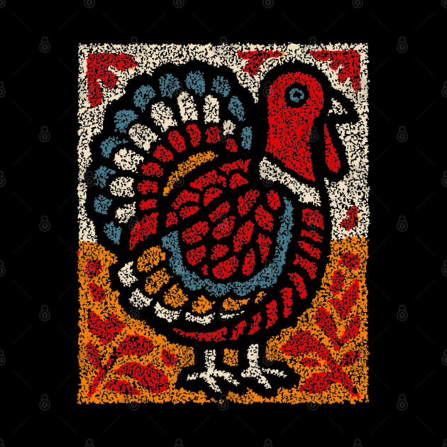 Folk Turkey Design – Thanksgiving & Farm Animal Art by TuncGK