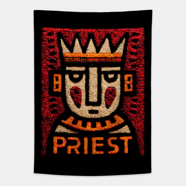 Tarot Priest Card Illustration – Spiritual Occult Design Tapestry by TuncGK