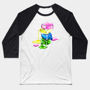 A vibrant composition of layered neon nail polish spills in pink, yellow, green, and blue Baseball T-Shirt