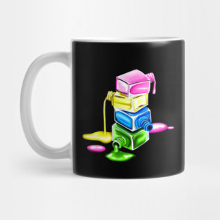A vibrant composition of layered neon nail polish spills in pink, yellow, green, and blue Mug