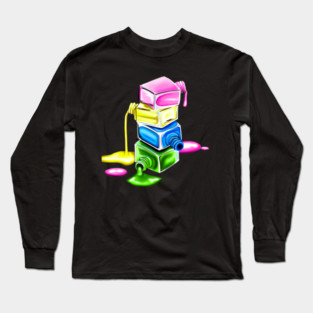 A vibrant composition of layered neon nail polish spills in pink, yellow, green, and blue Long Sleeve T-Shirt