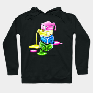 A vibrant composition of layered neon nail polish spills in pink, yellow, green, and blue Hoodie
